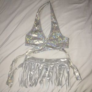 2 Piece Silver Holographic Rave/Festival Set